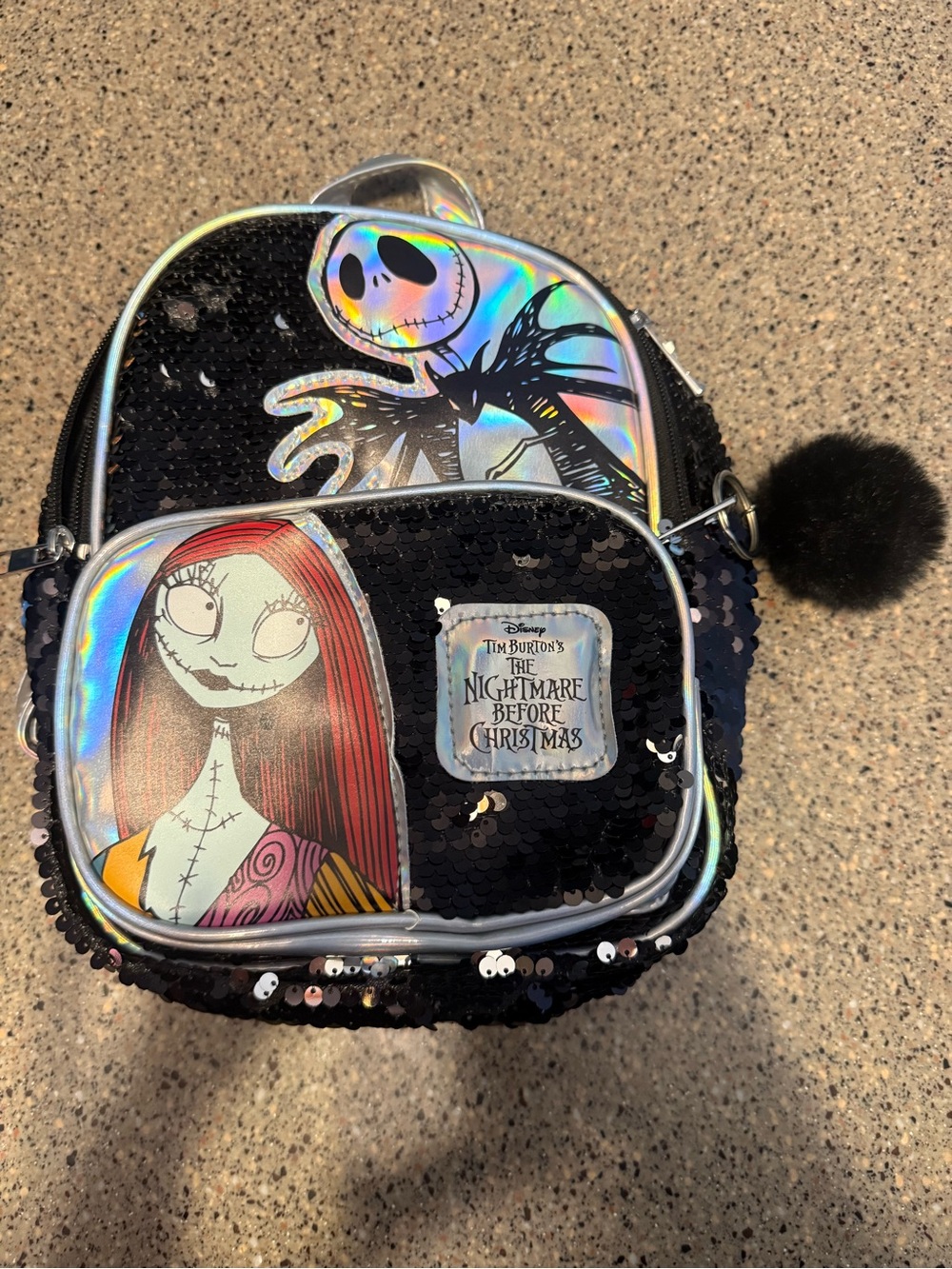 Disney The Nightmare Before Christmas Sequin Mini Backpack - Black Holographic